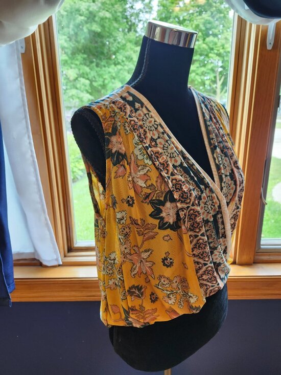 Free People Tops - Free People Boho-Inspired Mustard Floral Faux Wrap Sleeveless Top Medium